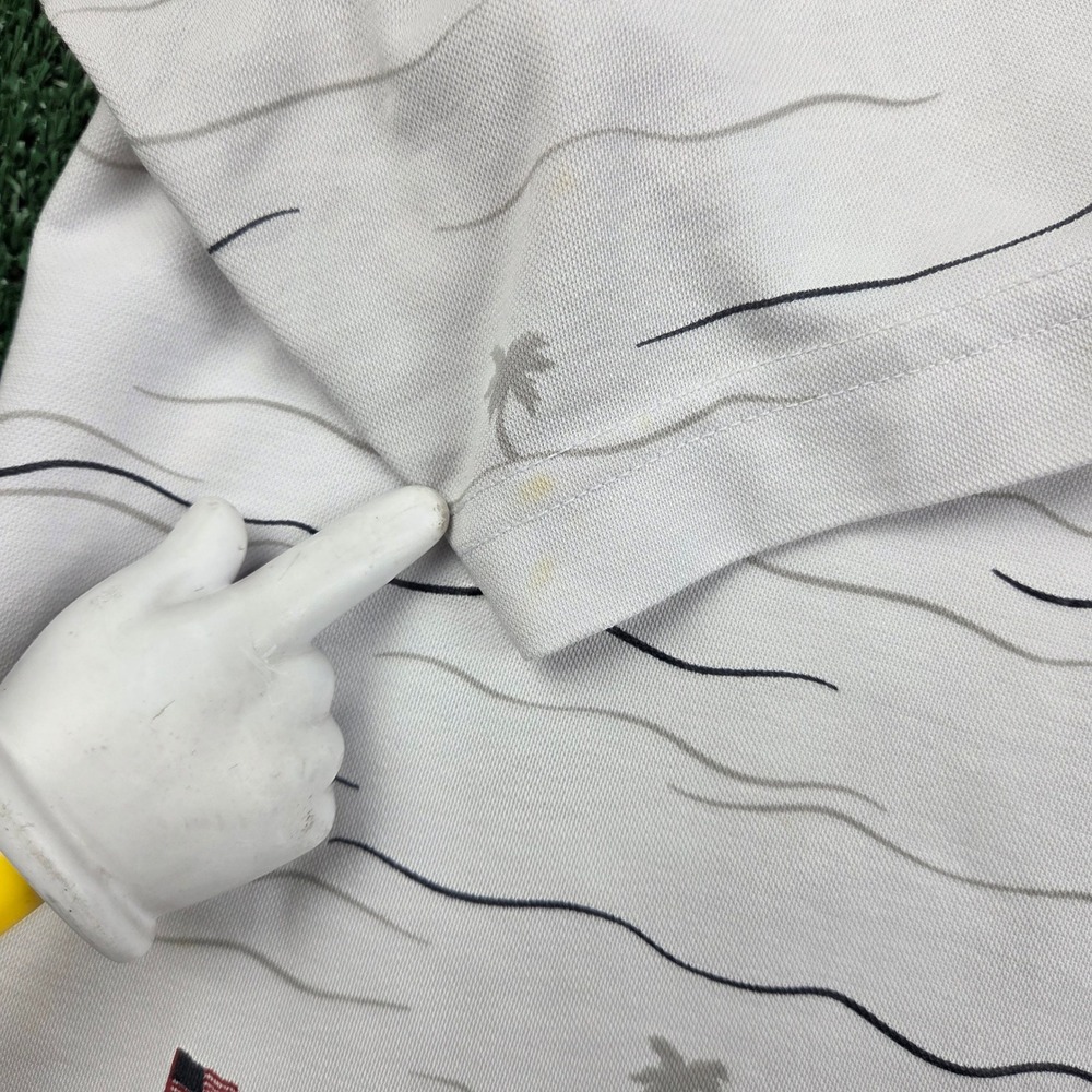 TravisMathew Mens XXL Polo Shirt Gray Palm Tree American Flag Golf Performance - Picture 3 of 6